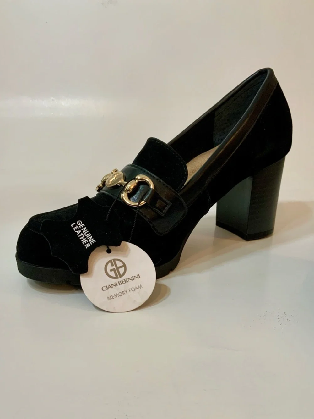 NWOT Gianni Bernini ‘Porshaal’ Black Suede Heeled Loafer - Picture 8 of 12